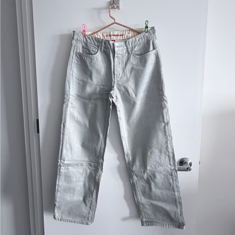 NWOT Metallic Palazzo silver Straight-Leg Jeans size 28